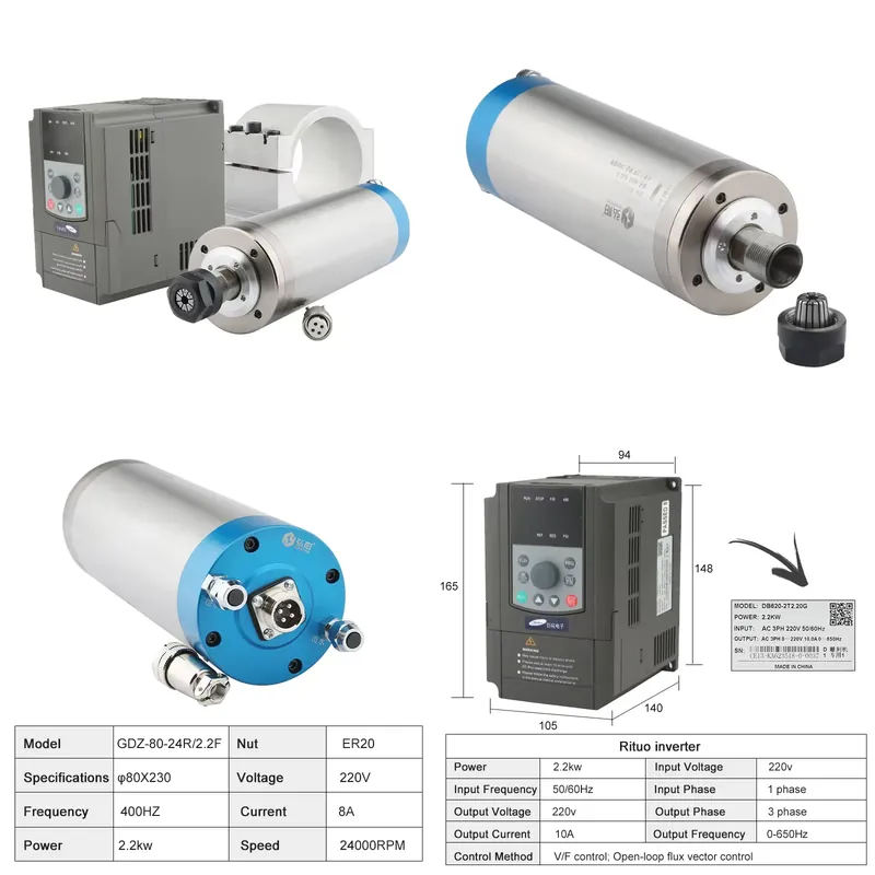 2.2Kw Water Cooled Spindle Kit Vfd - 2026China*Fabriek* ER20 2.2kw Watergekoelde CNC Router