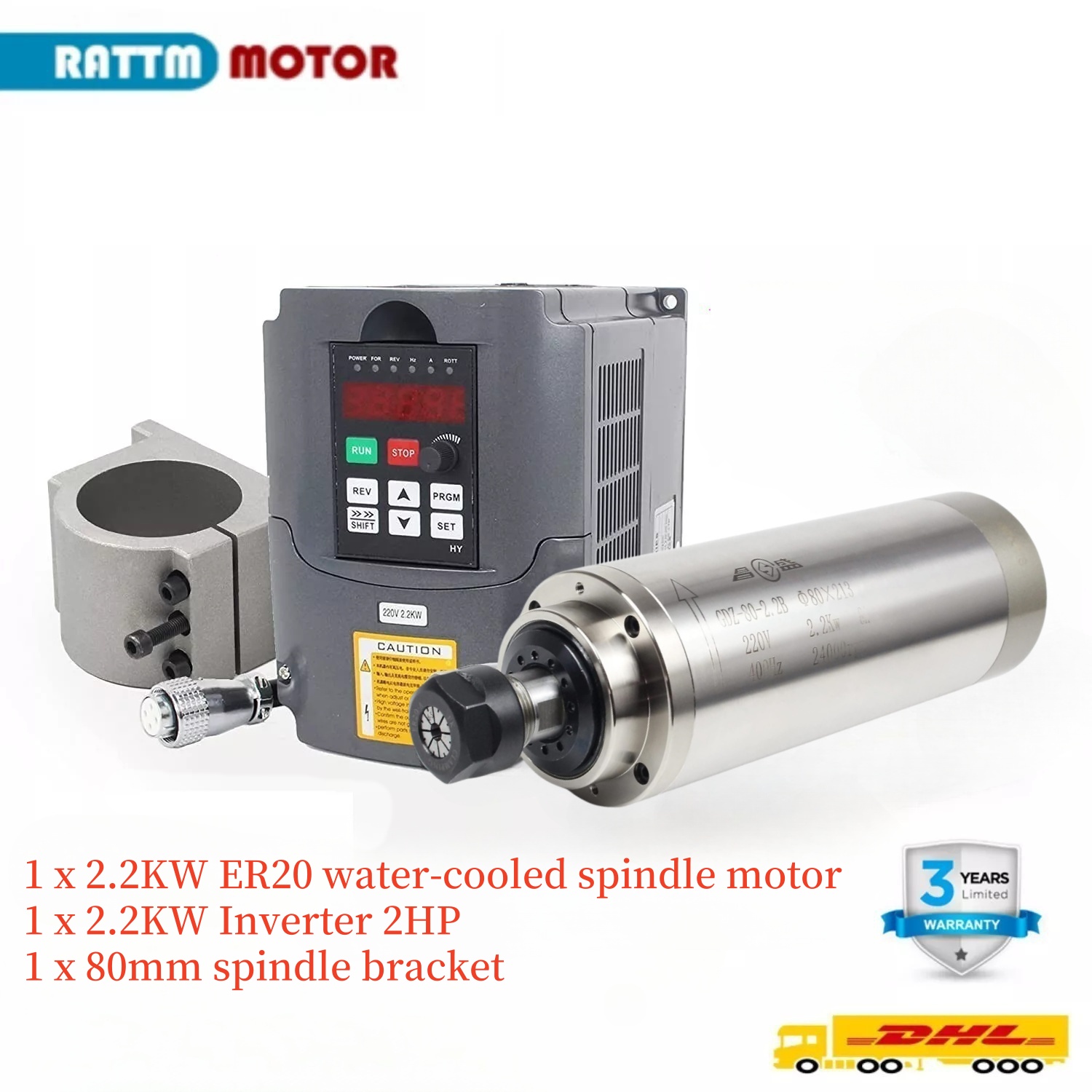 2.2Kw Water Cooled Spindle Kit Vfd - 2.2KW 110V of 220V 8A GDZ-80-2.2