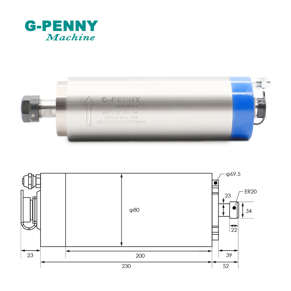 G-PENNY 2.2kw ER20 watergekoel - 2.2Kw Water Cooled Spindle Kit Vfd recensie en prijs
